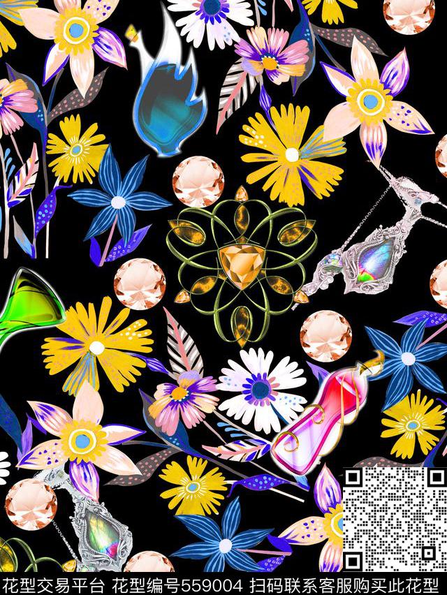 服装复古花卉数码印花华亿平台下载（图片编号: 559004） - 瓦栏（Walan）