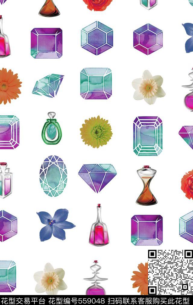 复古花卉手绘数码印花华亿平台下载（图片编号: 559048） - 瓦栏（Walan）