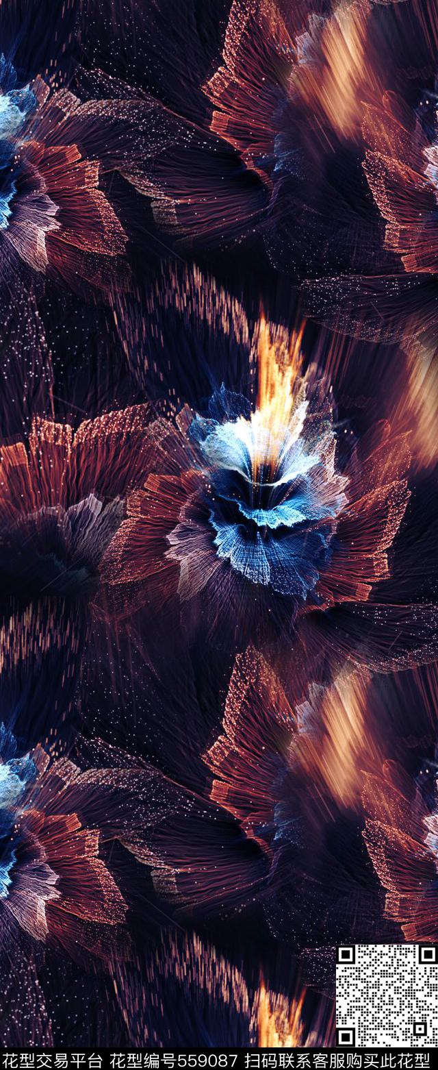 抽象几何手绘幻彩风格花卉欧美流行时尚数码印花华亿平台下载（图片编号: 559087） - 瓦栏（Walan）