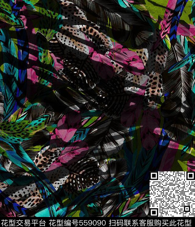 时尚流行炫酷黑底数码印花华亿平台下载（图片编号: 559090） - 瓦栏（Walan）