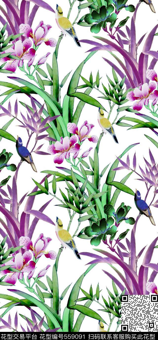 MAX-中国风国画民族风数码印花华亿平台下载（图片编号: 559091） - 瓦栏（Walan）