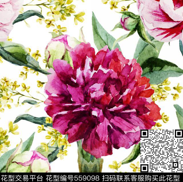 花卉风信子牡丹花数码印花华亿平台下载（图片编号: 559098） - 瓦栏（Walan）