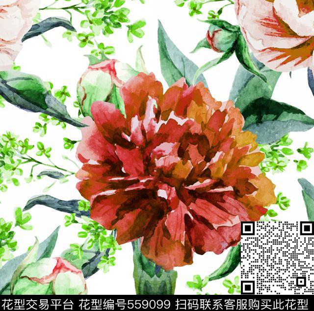 花卉风信子牡丹花数码印花华亿平台下载（图片编号: 559099） - 瓦栏（Walan）