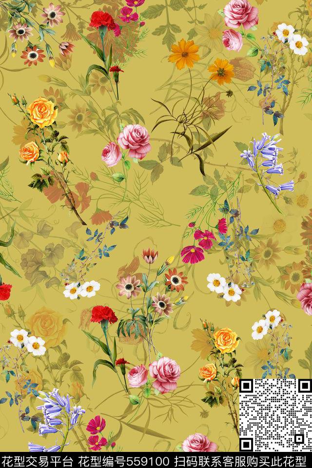 休闲田园小碎花春夏连衣裙数码印花华亿平台下载（图片编号: 559100） - 瓦栏（Walan）