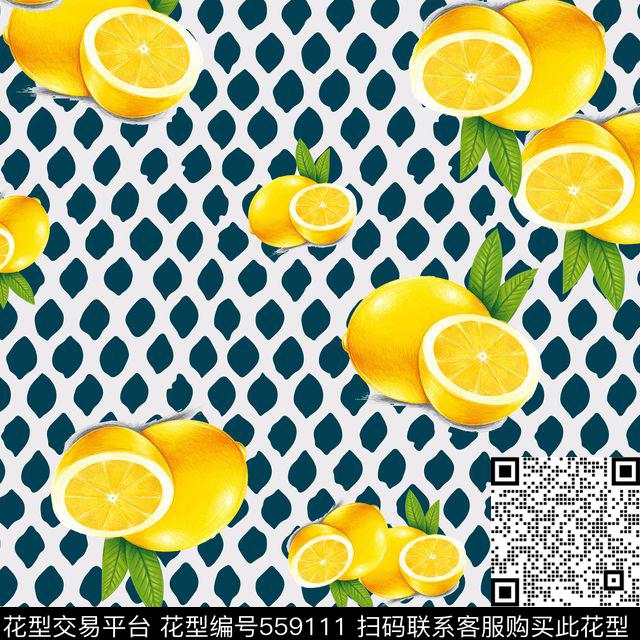 清新手绘柠檬数码印花华亿平台下载（图片编号: 559111） - 瓦栏（Walan）