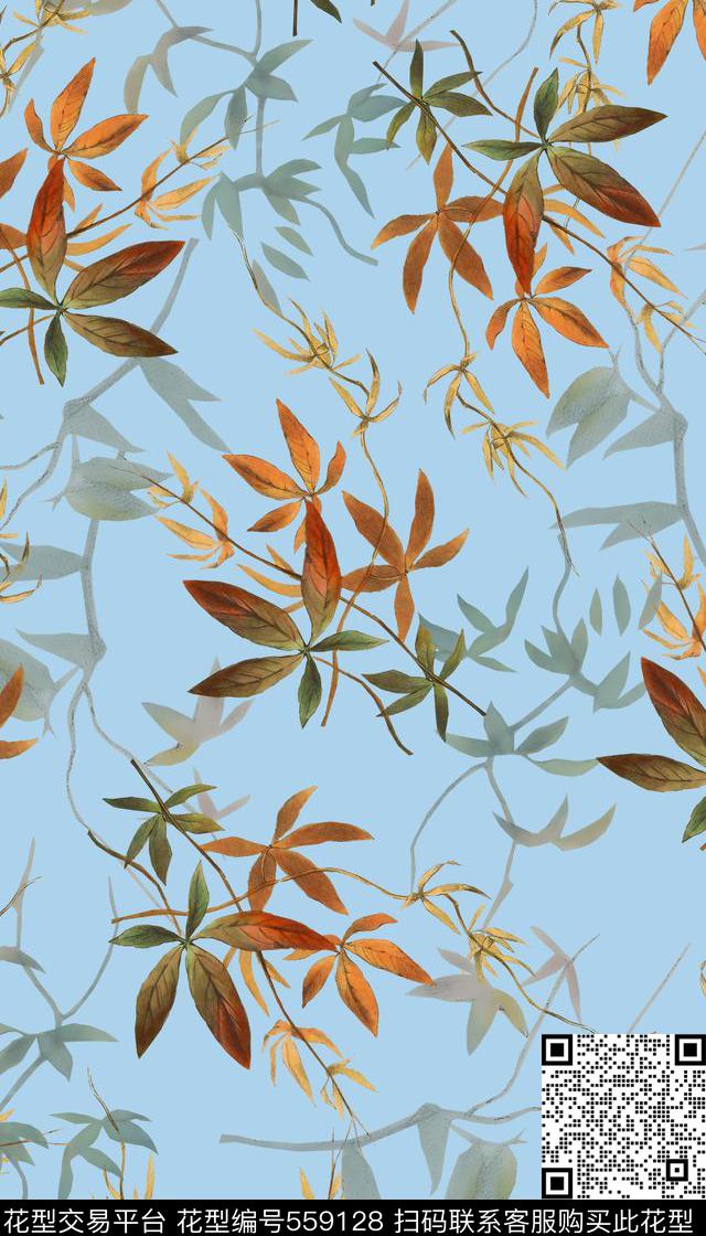花卉时尚清新数码印花华亿平台下载（图片编号: 559128） - 瓦栏（Walan）