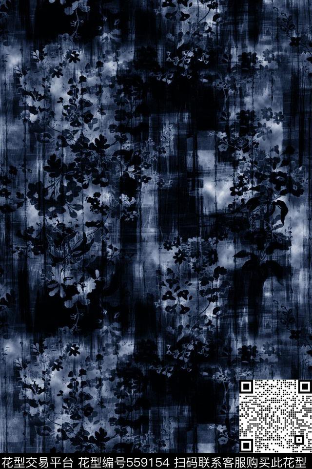 复古水墨笔刷男装数码印花华亿平台下载（图片编号: 559154） - 瓦栏（Walan）