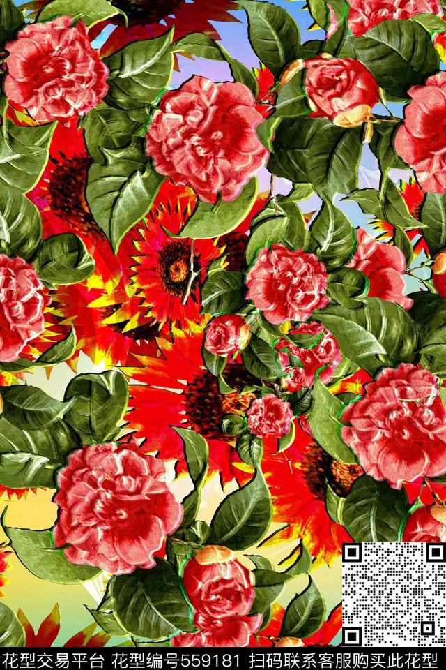 民族风亮彩时尚花卉风景数码印花华亿平台下载（图片编号: 559181） - 瓦栏（Walan）