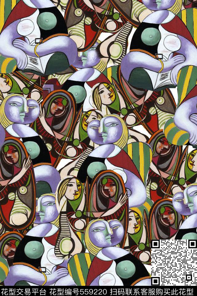 抽象世界著名油画几何画派抽象人物油画女士休闲装男士衬衫数码印花华亿平台下载（图片编号: 559220） - 瓦栏（Walan）