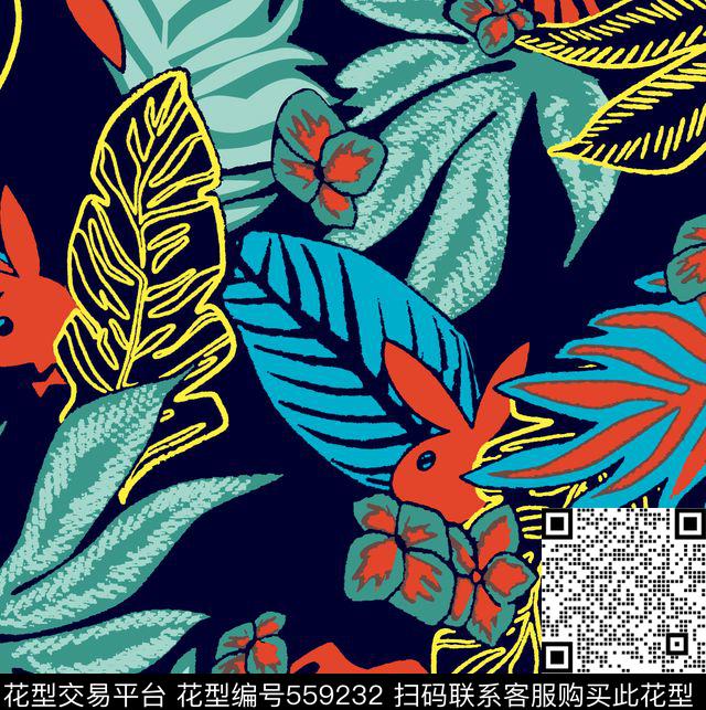 卡通兔子Playboy传统印花华亿平台下载（图片编号: 559232） - 瓦栏（Walan）