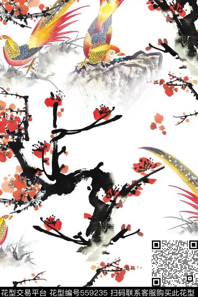 中国风国画花卉数码印花华亿平台下载（图片编号: 559235） - 瓦栏（Walan）
