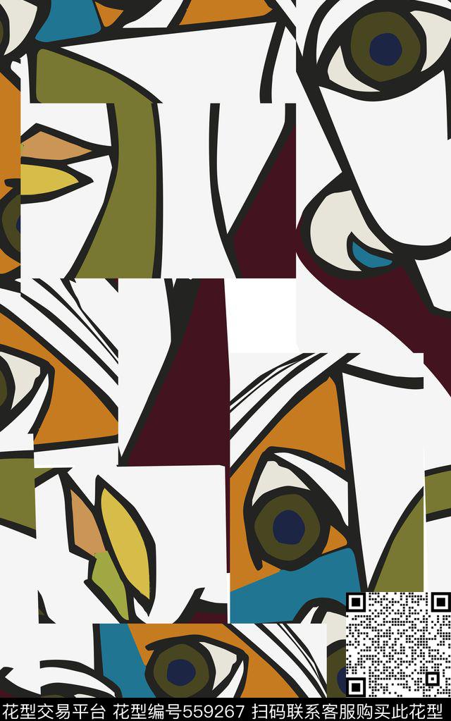 衬衫抽象拼贴传统印花华亿平台下载（图片编号: 559267） - 瓦栏（Walan）