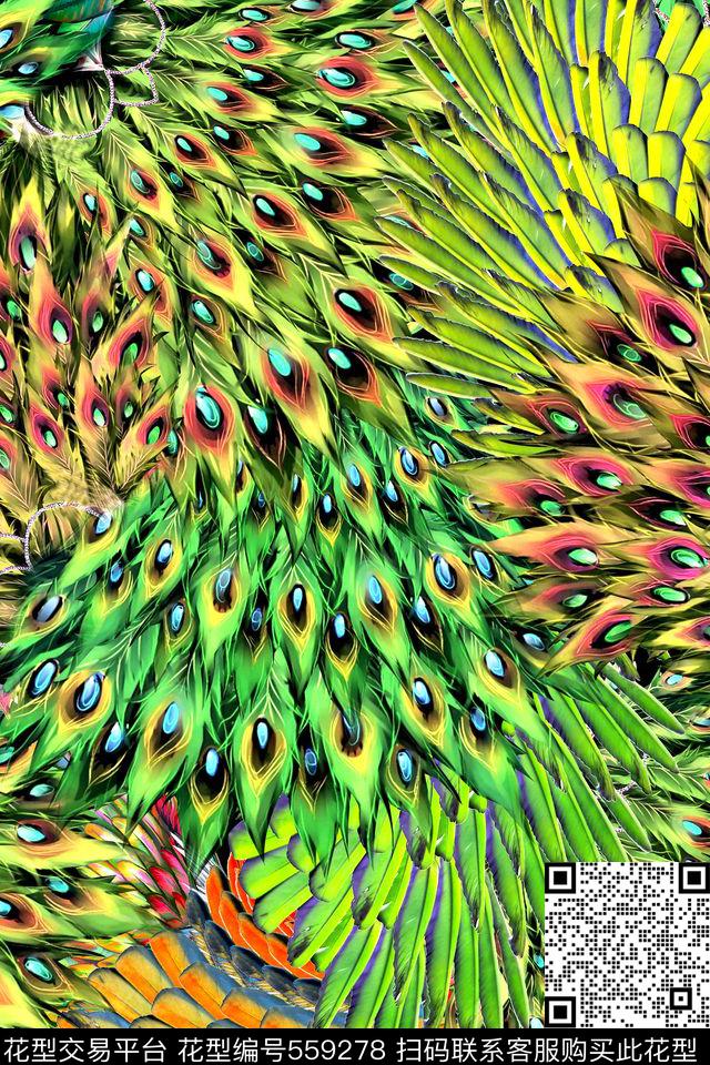 时尚羽毛动物纹数码印花华亿平台下载（图片编号: 559278） - 瓦栏（Walan）