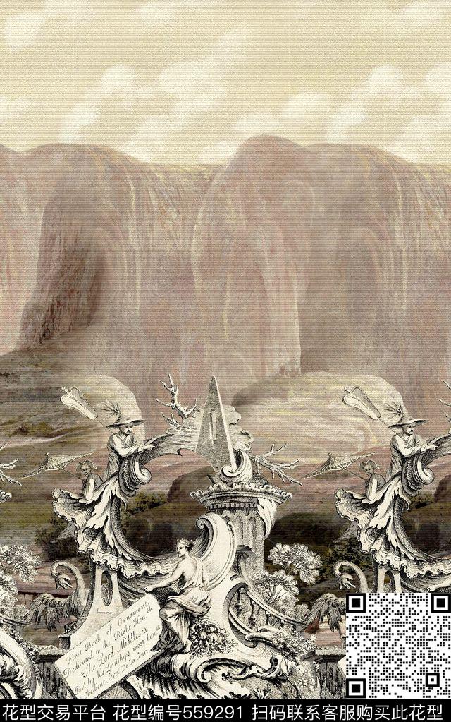欧式复古卷草数码印花华亿平台下载（图片编号: 559291） - 瓦栏（Walan）