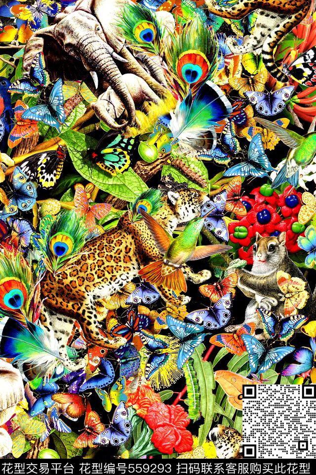 时尚花卉豹子数码印花华亿平台下载（图片编号: 559293） - 瓦栏（Walan）