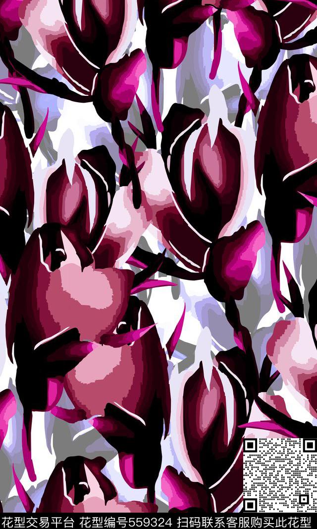 写意水彩花卉厚实色彩传统印花华亿平台下载（图片编号: 559324） - 瓦栏（Walan）