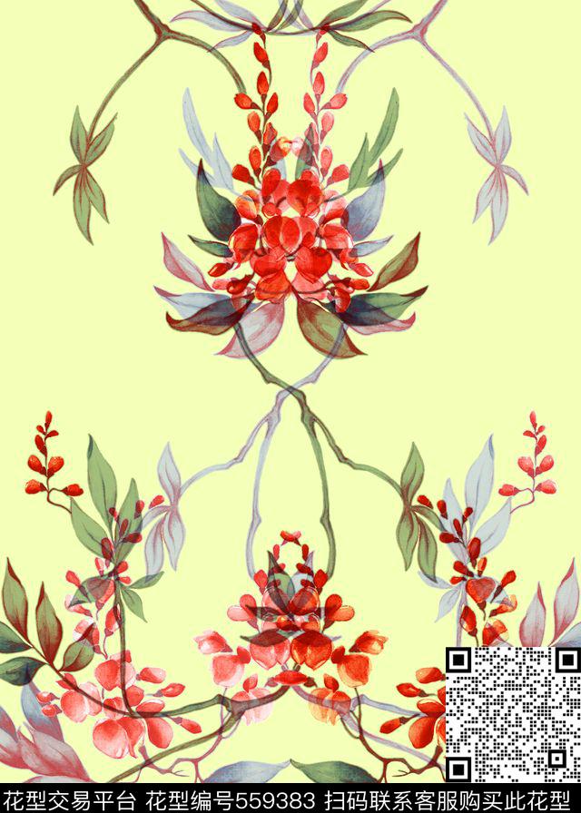 潮流时尚花卉时尚对称缠枝花卉定位裙装数码印花华亿平台下载（图片编号: 559383） - 瓦栏（Walan）