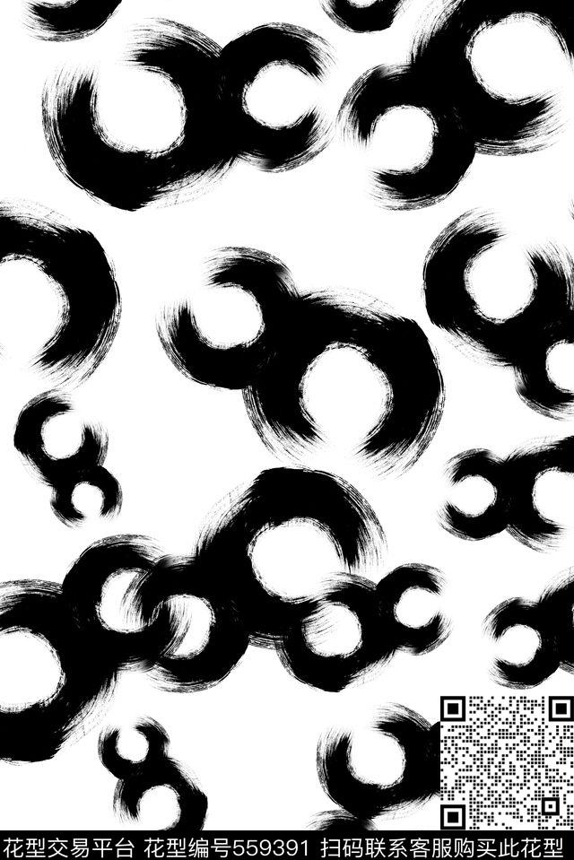 黑白趣味水墨传统印花华亿平台下载（图片编号: 559391） - 瓦栏（Walan）