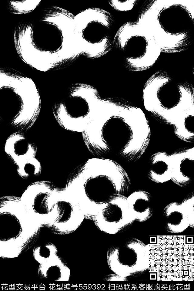 趣味水墨黑白数码印花华亿平台下载（图片编号: 559392） - 瓦栏（Walan）