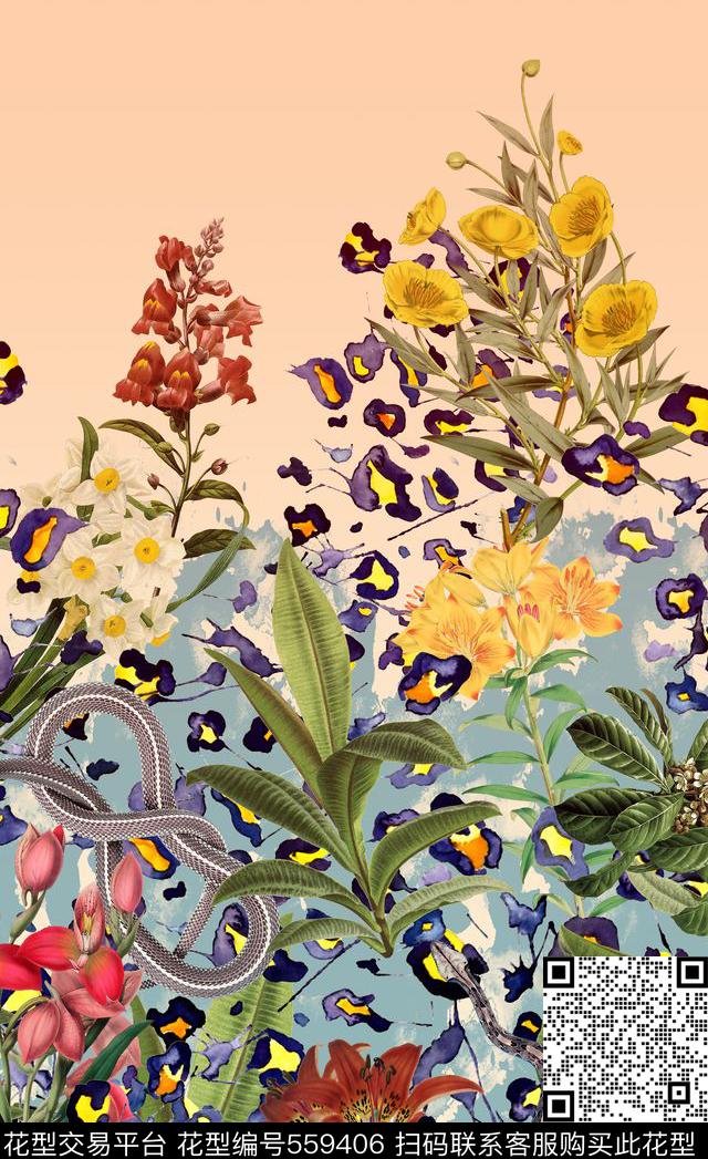 定位花卉豹纹数码印花华亿平台下载（图片编号: 559406） - 瓦栏（Walan）