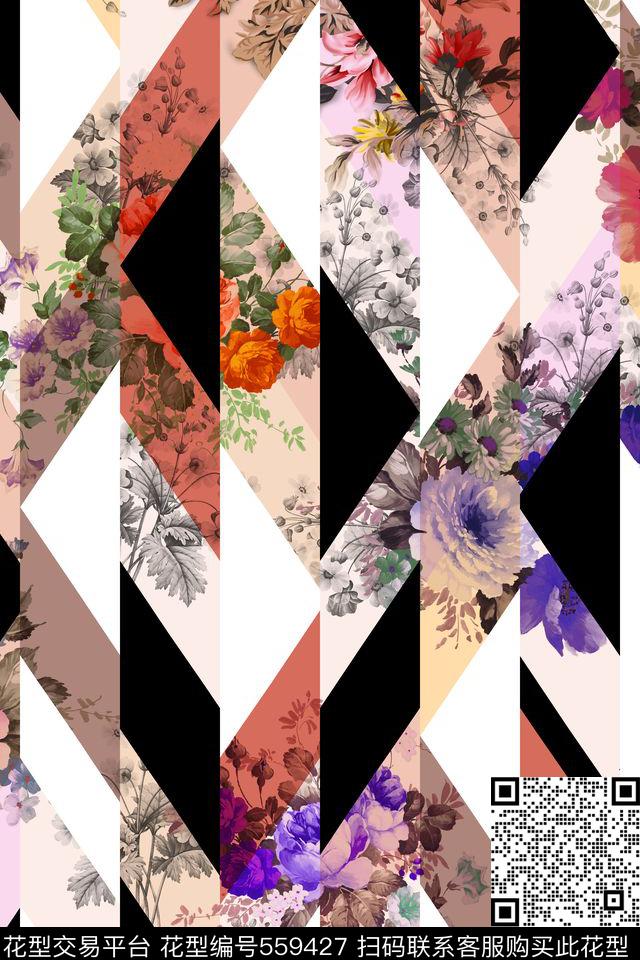 几何花卉底纹数码印花华亿平台下载（图片编号: 559427） - 瓦栏（Walan）