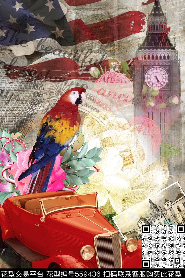 欧美复古海报邮票复古画册抽象花卉蝴蝶精美女装定位图案T恤定位图案数码印花华亿平台下载（图片编号: 559436） - 瓦栏（Walan）