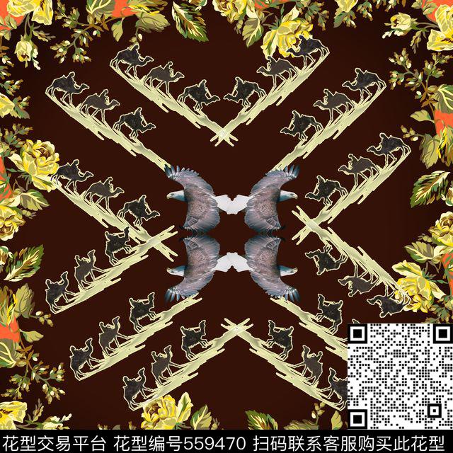 休闲沙漠骆驼玫瑰花数码印花华亿平台下载（图片编号: 559470） - 瓦栏（Walan）