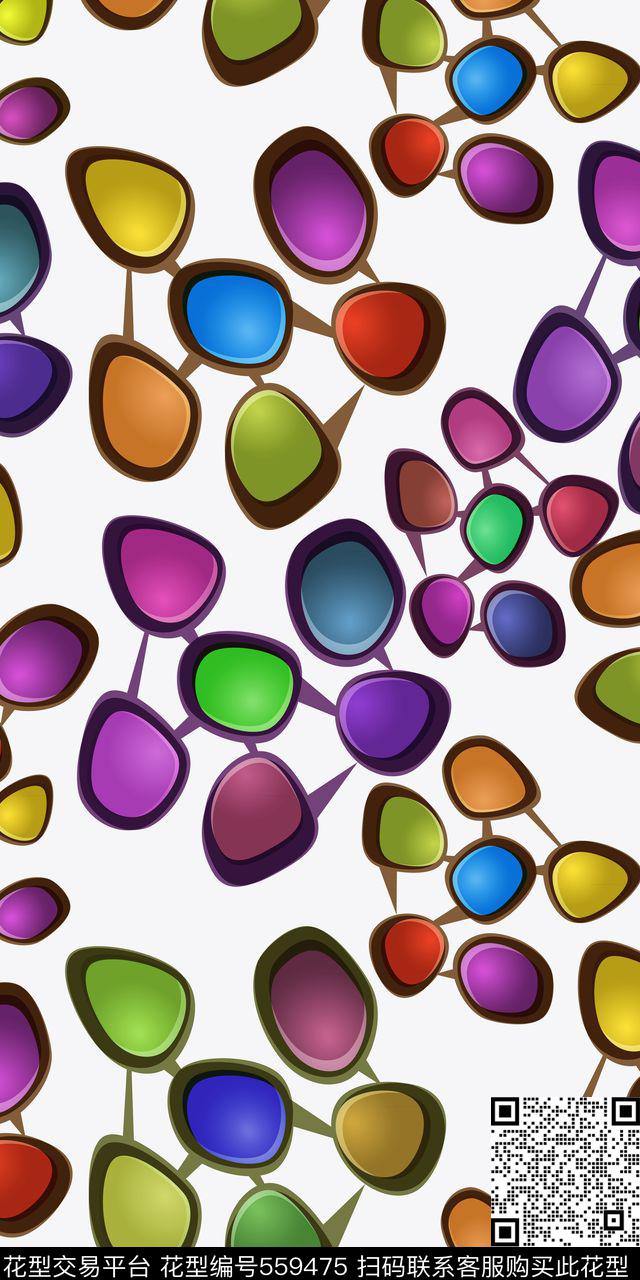 菱形多彩玻璃纹乱花数码印花华亿平台下载（图片编号: 559475） - 瓦栏（Walan）