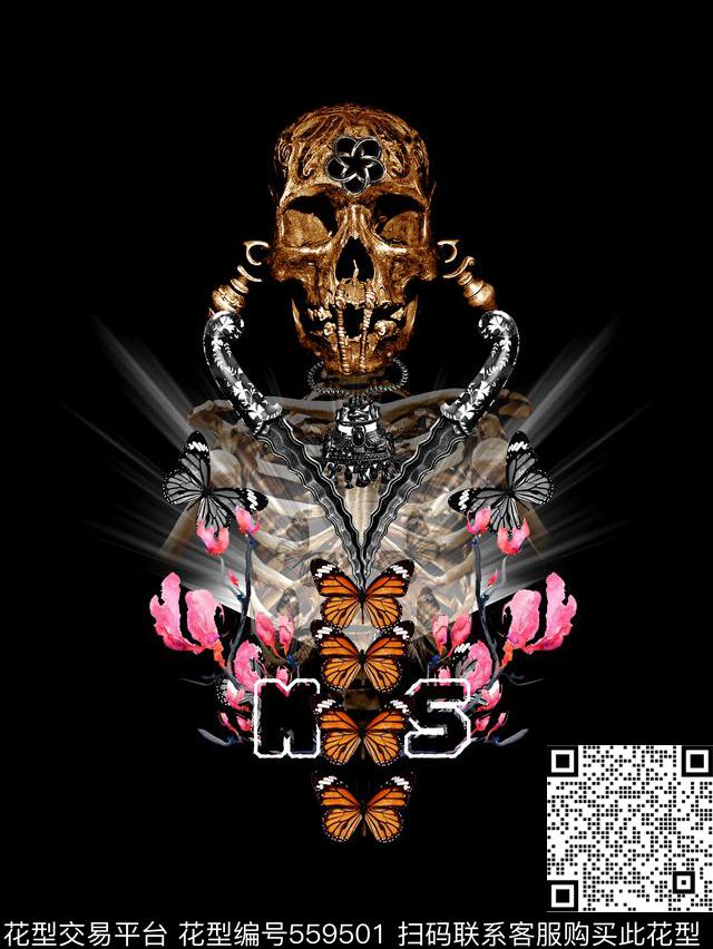 复古男装图案骷髅头男装花卉数码印花华亿平台下载（图片编号: 559501） - 瓦栏（Walan）