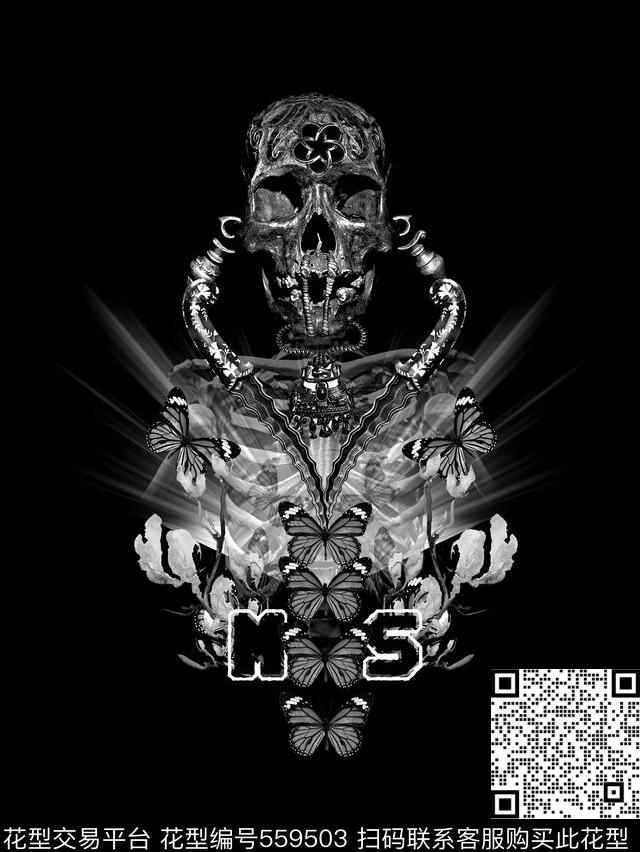 复古男装图案骷髅头男装花卉数码印花华亿平台下载（图片编号: 559503） - 瓦栏（Walan）