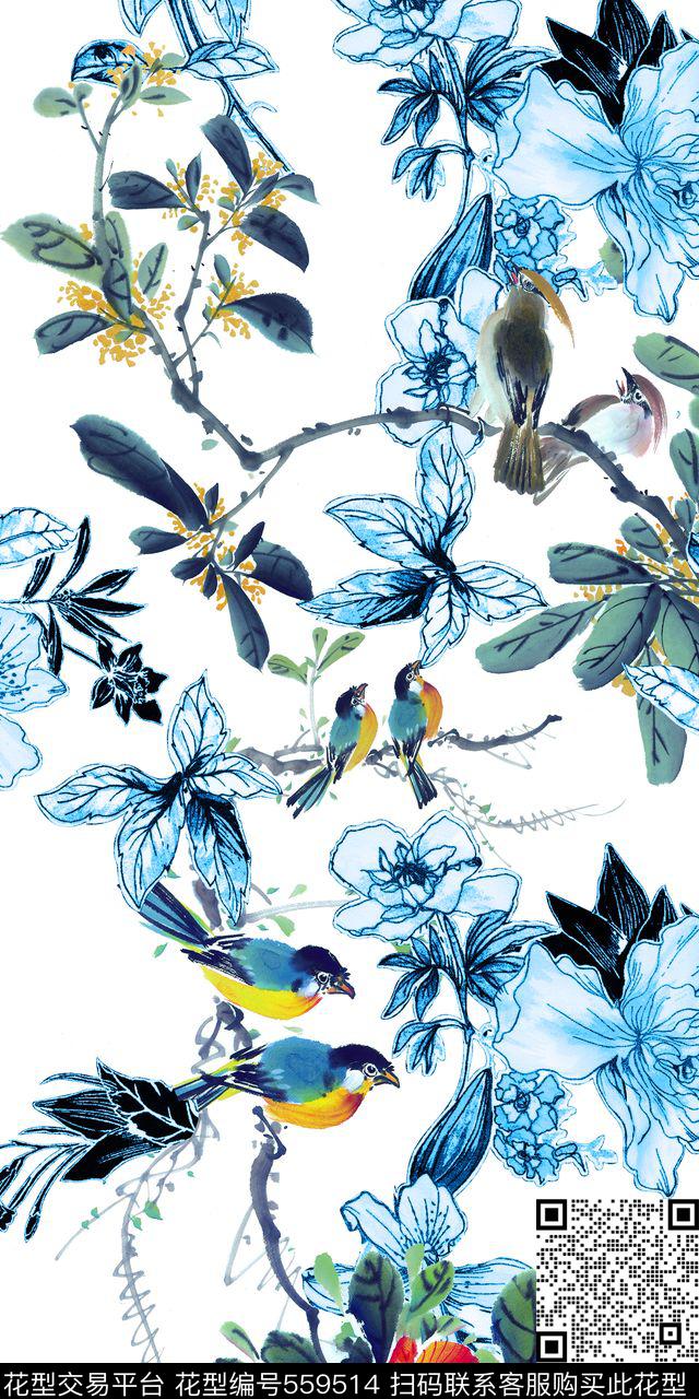 MAX-中国风山水画民族风数码印花华亿平台下载（图片编号: 559514） - 瓦栏（Walan）