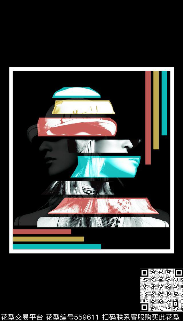 潮流时尚抽象人脸海报解构数码印花华亿平台下载（图片编号: 559611） - 瓦栏（Walan）