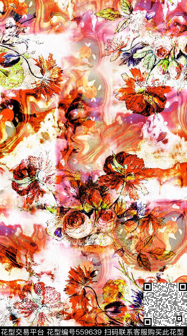 抽象花卉花纹数码印花数码印花华亿平台下载（图片编号: 559639） - 瓦栏（Walan）