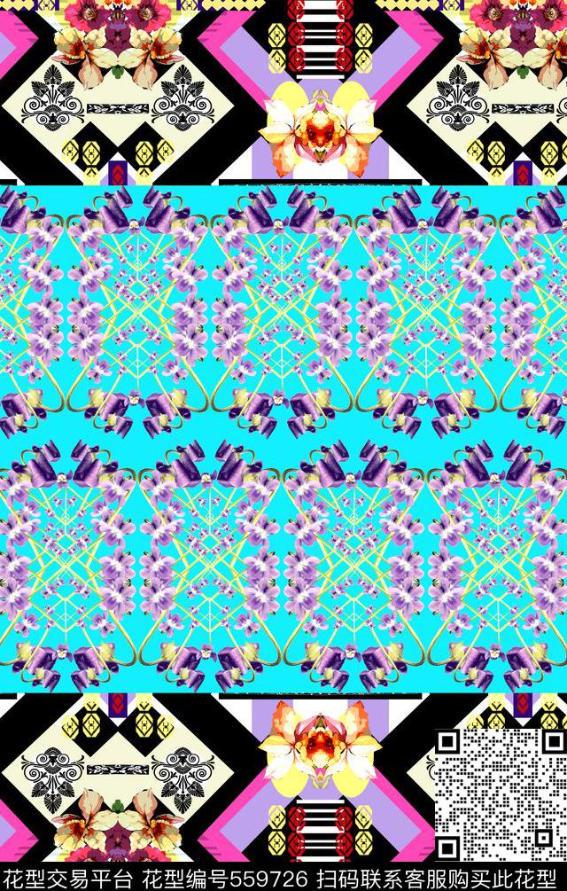 时尚紫色花纹数码印花华亿平台下载（图片编号: 559726） - 瓦栏（Walan）