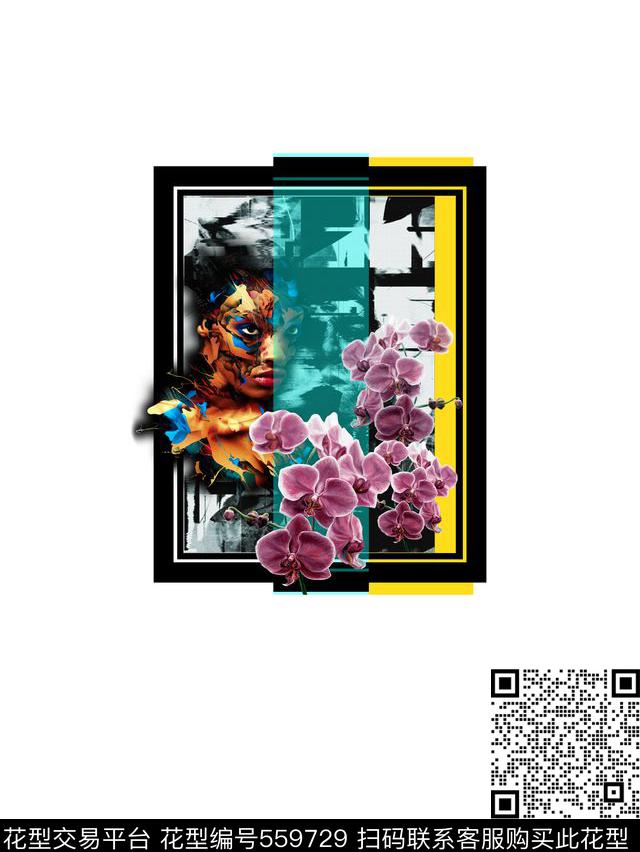 几何拼图流行时尚艺术人物数码印花华亿平台下载（图片编号: 559729） - 瓦栏（Walan）