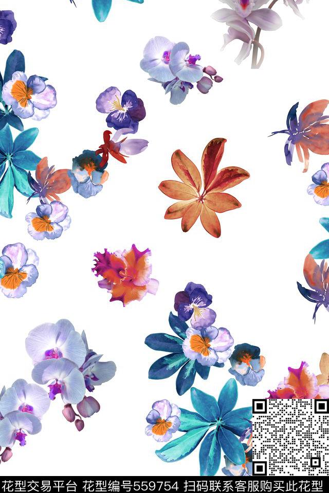 时尚黑底热带数码印花华亿平台下载（图片编号: 559754） - 瓦栏（Walan）