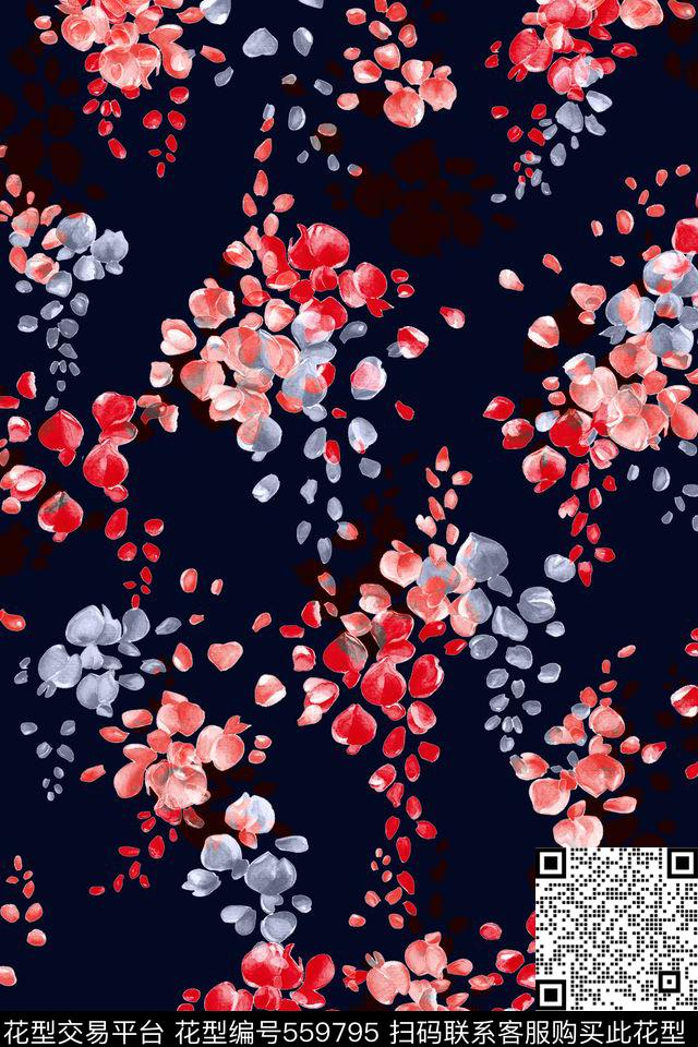 花卉时尚印花水彩原创手绘花瓣数码印花华亿平台下载（图片编号: 559795） - 瓦栏（Walan）
