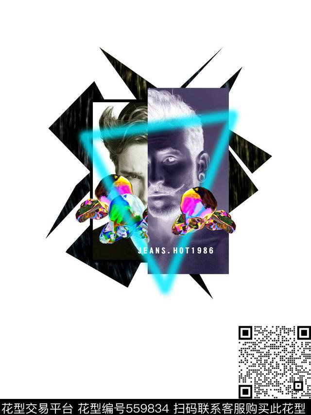 潮牌大牌元素几何拼图数码印花华亿平台下载（图片编号: 559834） - 瓦栏（Walan）