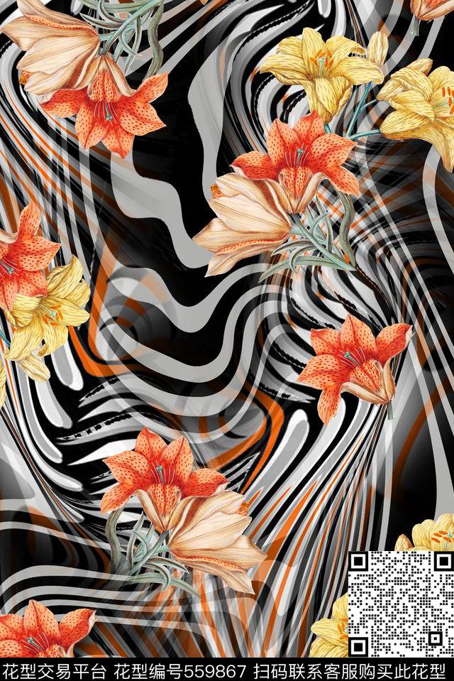 大气中国风动物纹花朵手绘数码印花华亿平台下载（图片编号: 559867） - 瓦栏（Walan）