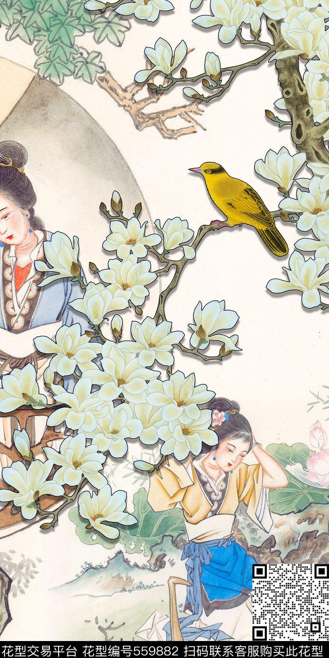 定位复古歌妓数码印花华亿平台下载（图片编号: 559882） - 瓦栏（Walan）