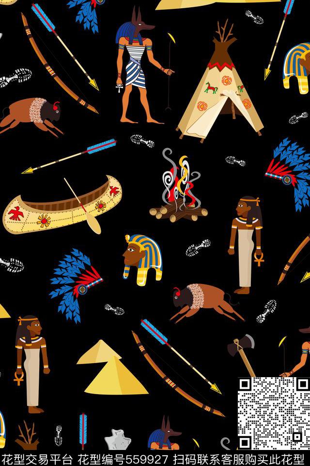 抽象船弓箭金字塔埃及印第安人女装男装连衣裙衬衫T桖大牌手绘欧美复古原始人物部落生活时装周非洲传统印花华亿平台下载（图片编号: 559927） - 瓦栏（Walan）