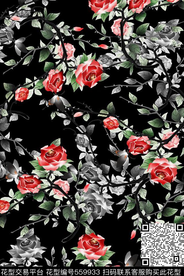 花卉田园连衣裙传统印花华亿平台下载（图片编号: 559933） - 瓦栏（Walan）