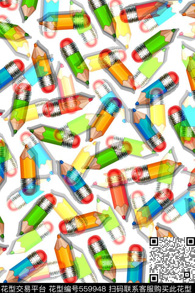 抽象卡通铅笔传统印花华亿平台下载（图片编号: 559948） - 瓦栏（Walan）