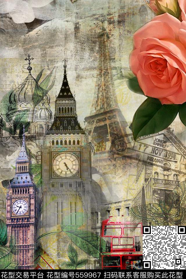 复古欧美英伦风复古油画海报邮票蝴蝶花卉欧式建筑精美女装图案女士T恤图案数码印花华亿平台下载（图片编号: 559967） - 瓦栏（Walan）