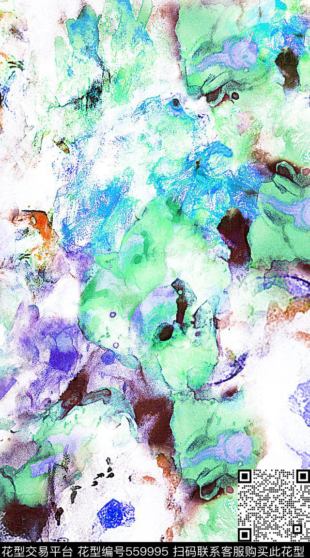 抽象水墨花卉满版数码印花服装数码印花华亿平台下载（图片编号: 559995） - 瓦栏（Walan）