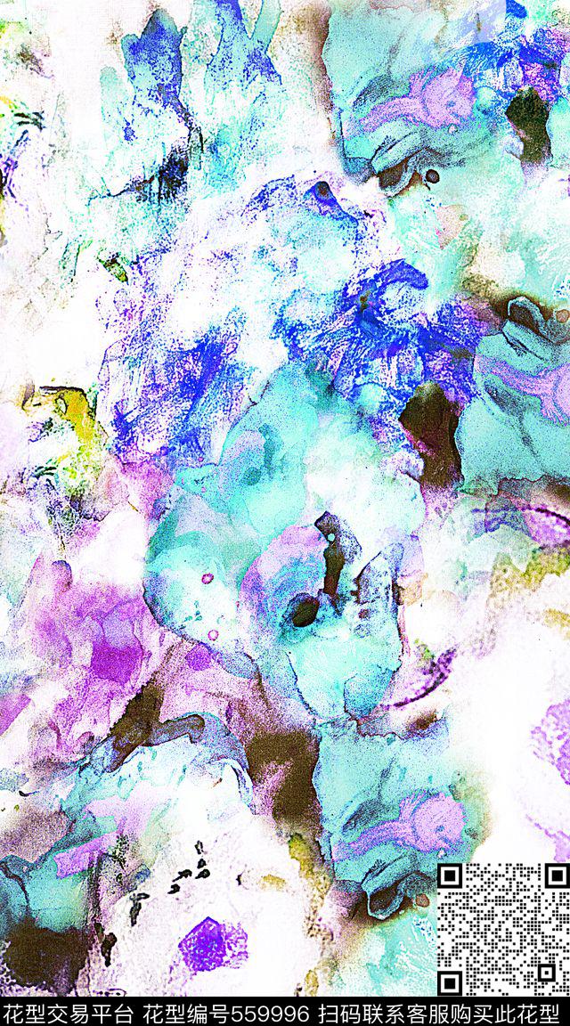 抽象水墨花卉满版数码印花服装数码印花华亿平台下载（图片编号: 559996） - 瓦栏（Walan）