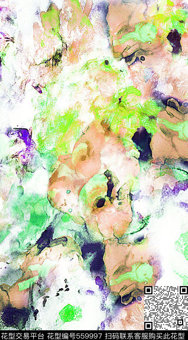 抽象水墨花卉满版数码印花服装数码印花华亿平台下载（图片编号: 559997） - 瓦栏（Walan）