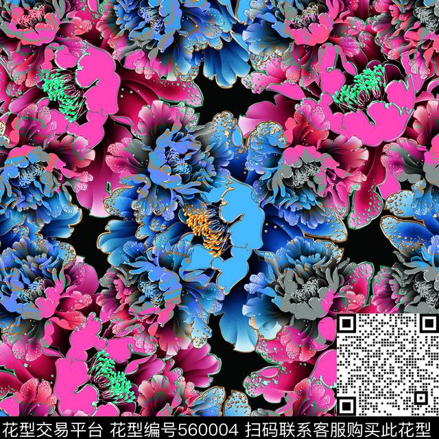 抽象花叶子数码印花华亿平台下载（图片编号: 560004） - 瓦栏（Walan）