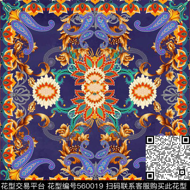 卷草花佩斯利定位数码印花华亿平台下载（图片编号: 560019） - 瓦栏（Walan）