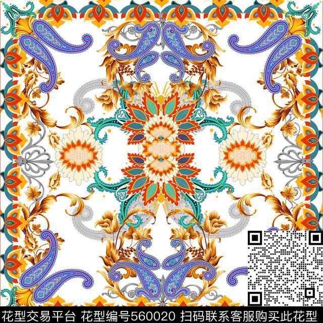 卷草花佩斯利定位数码印花华亿平台下载（图片编号: 560020） - 瓦栏（Walan）